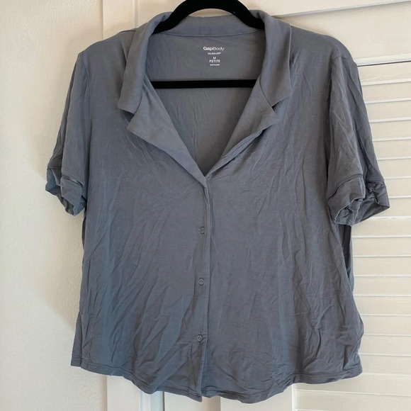 Gap Body Petite Lenzing Tencel Modal Button Up Pajama Sleep Shirt Mercury Sz MP - Picture 2 of 7